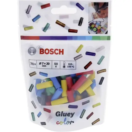 Set 70 baghete pentru lipit Bosch GLUEY Sticks Colour Mix, 7 mm diametru, 20 mm lungime