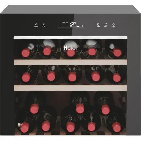 Racitor de vinuri HAIER HWS77GDAU1, 77 sticle, conectivitate WiFi, clasa G, LED, dual zone, usa reversibila, H 127 cm, negru
