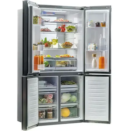 Side by side Cube HAIER HTF-710DP7, 4 usi, compresor inverter, clasa F, Total No Frost (air surround), 628 L, H 190 cm, Sistem Antibacterian, display LED extern, Super Cooling/Super Freezing/Holiday, culoare inox