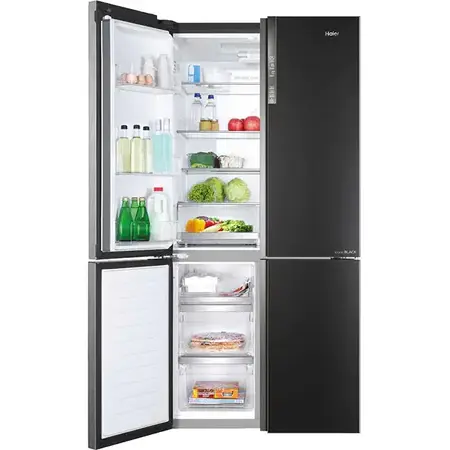 Side by side Cube HAIER HTF-610DSN7, 4 usi, compresor inverter, clasa F, Total No Frost (air surround), 628 L, H 190 cm, Switch Zone, Sistem Antibacterian, display LED extern, Super Cooling/Super Freezing/Holiday,  culoare Iconic Black - negru