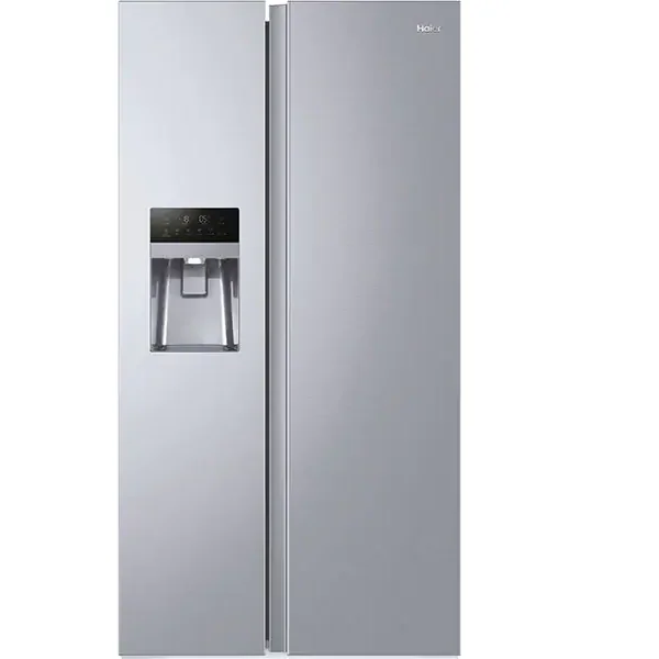 Frigider Side by Side HAIER HSOGPIF9183, compresor inverter, clasa F, Total No Frost (multi air flow), 515 L, H 177 cm, display LED extern, Super Cooling/Super Freezing/Holiday, dispenser apa si gheata, culoare silver