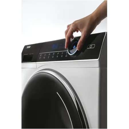 Masina de spalat cu uscator Haier HWD80-B14979-S, Motor Direct Motion, 8+5 kg, clasa A (spalare), 1400 rpm, Slim, iRefresh, ABT,  Drum light, Dual Spray, Pillow Drum, display Led cu Touch control, Smart Detecting, alba - usa neagra