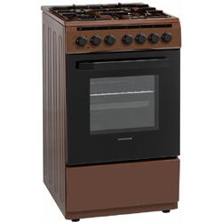 Aragaz Mixt Heinner HFSC-V60LITGC-BRW, 50x60cm, 4 arzatoare, Suport email, Capac sticla, Aprindere electrica plita, Cuptor electric, 6 functii, Timer, Grill, Culoare: Maro