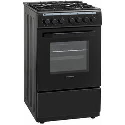 Aragaz Mixt Heinner HFSC-V60LITGC-BK, 50x60cm, 4 arzatoare, Aprindere electrica plita, Cuptor electric, 6 functii, Culoare: Negru