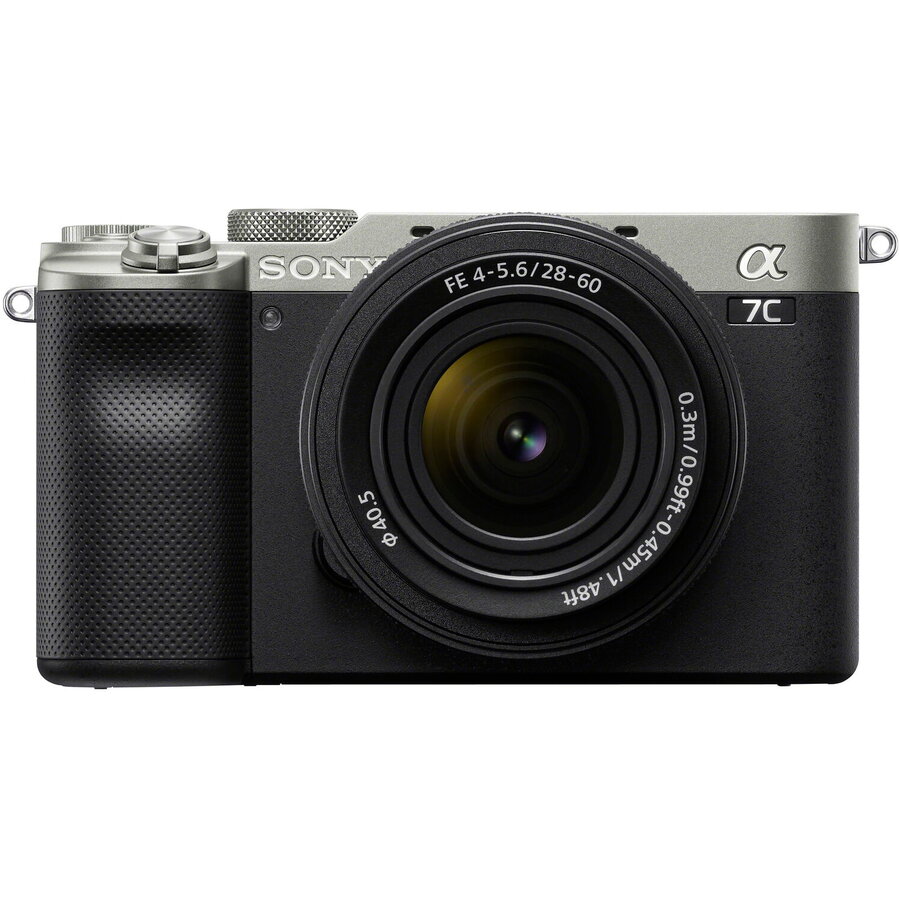 Aparat foto mirrorless Sony Alpha A7C, 24.2MP, Full-Frame, 4K + Obiectiv Sony FE28-60mm F4-5.6, Argintiu