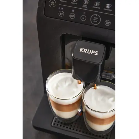 Espressor automat Krups Evidence Eco-Design EA897B10, 1450W, pompa 15 bari, functie One-Touch-Cappuccino, rasnita metalica, 8 bauturi, negru