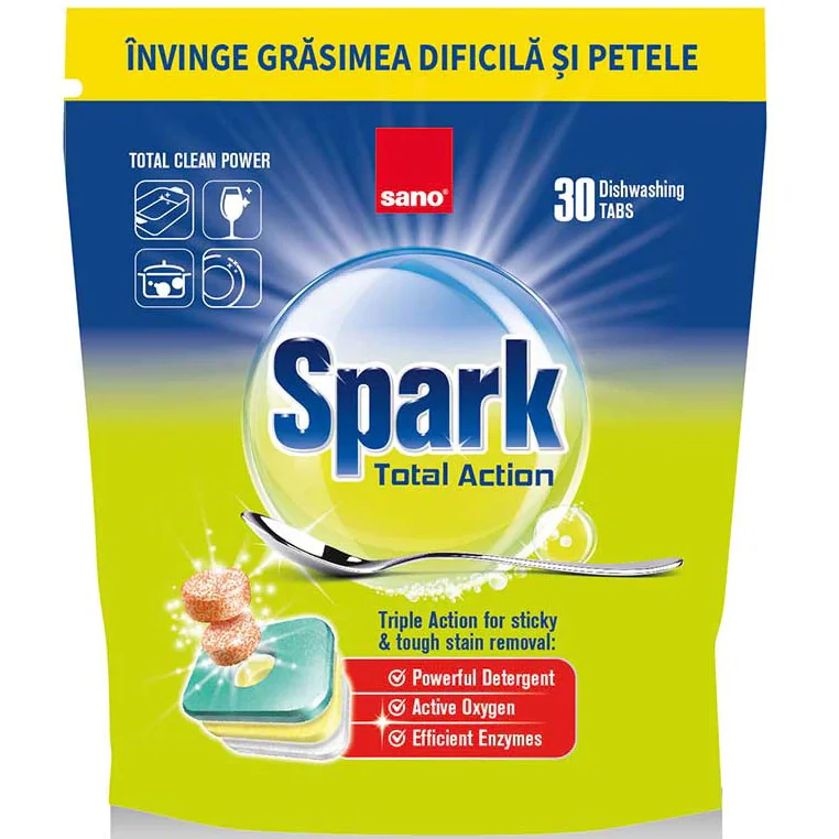 Detergent pentru masina de spalat vase Sano Spark Total Action, 30 spalari