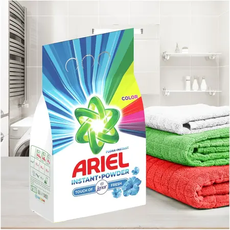 Detergent de rufe pudra Ariel Touch of Lenor Color 6 kg, 60 spalari + Detergent de rufe capsule Ariel All in One PODS +Ultra Oxi Effect, 13 spalari