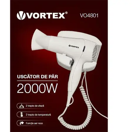 Uscator de par Vortex VO4801, 2000W, 2 viteze, 2 trepte temperatura, alb