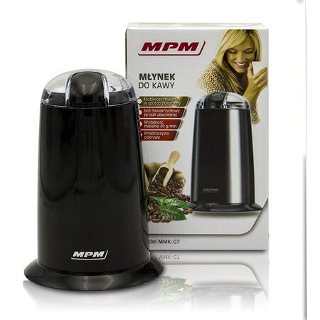 Rasnita de cafea MPM MMK-07/C, 140W, 40 g, otel inoxidabil, functie impuls, negru
