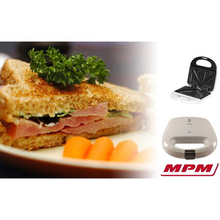 Sandwich maker MPM MOP-27, 750W, placi antiaderente, termostat pentru control automat al temperaturii, alb