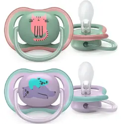 Set 2 suzete Philips Avent Ultra Air SCF085/18, ortodontice, 6-18 luni, Verde/Mov