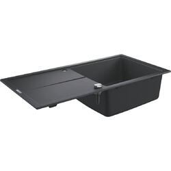 Chiuveta bucatarie Grohe, Granite Black, K400, 1000x500 mm, reversibil, montare pe blat, evacuare automata, Kit montaj si evacuare inclus, Negru granit