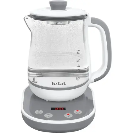 Infuzor pentru ceai Tefal Tastea BJ551B10, 8 trepte de temperatura, 1.5 L, ecran digital, functie pastrare la cald, gri/alb