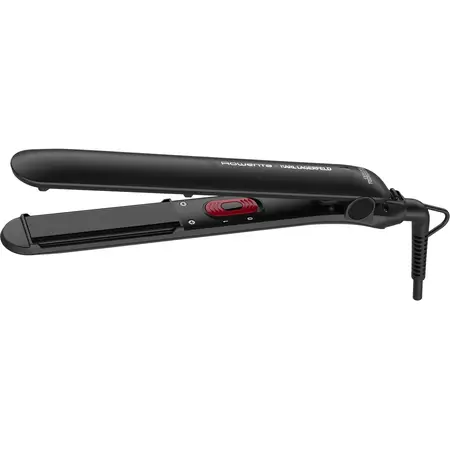 Placa de indreptat parul EasyLiss Karl Lagerfeld SF161LF0, Ceramic Tourmaline, 200 °C, placi inteligente, functie Straight & Curl, incalzire rapida, cablu 1.8m, negru&rosu