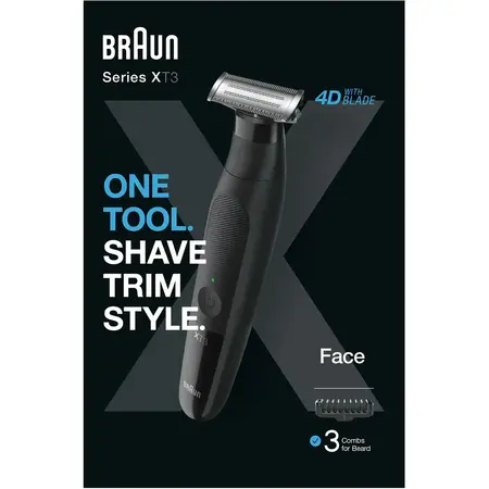 Aparat hibrid de barbierit si tuns barba Braun Series X XT3100 Wet&Dry, 3 piepteni, Negru