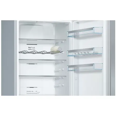 Combina frigorifica Bosch KGN397LEQ Serie 4, Sertar Vita Fresh, Iluminare LED, Super congelare automata, Raft Easy Access, Inox Look