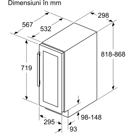 Racitor de vinuri incorporabil Bosch KUW20VHF0, 21 sticle, H 82 cm, Clasa F, negru