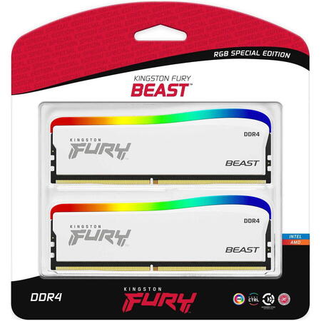 Memorie RAM FURY Beast RGB White Special Edition 16GB DDR4 3600Mhz CL17 Dual Channel Kit