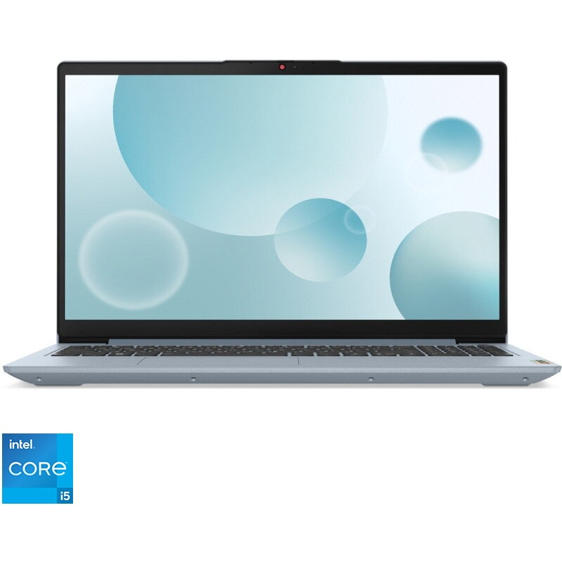 Laptop Lenovo IdeaPad 3 15IAU7 cu procesor Intel Core i5-1235U pana la 4.4 GHz, 15.6 Full HD, 16GB, 512GB SSD, Intel Iris Xe Graphics, No OS, Misty Blue