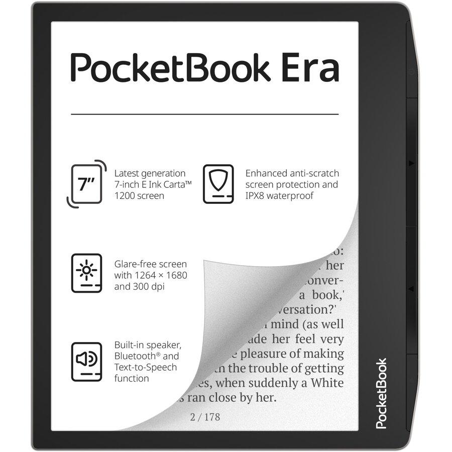 eBook Reader PocketBook Era, ecran tactil 7, E Ink Carta, 300dpi, Bluetooth, SMARTlight, IPX8, 16 GB, argintiu