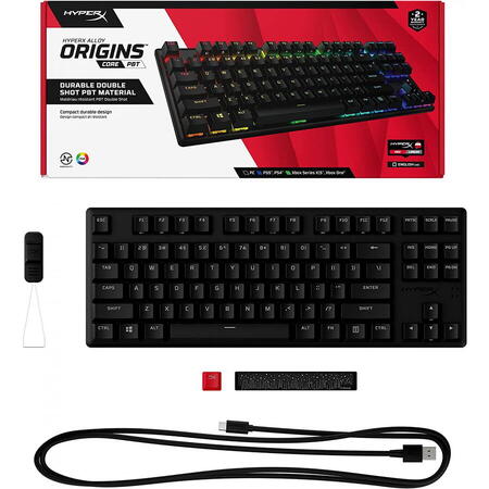 Tastatura Gaming HyperX Alloy Origins Core TKL PBT Red Switch RGB Mecanica, neagra