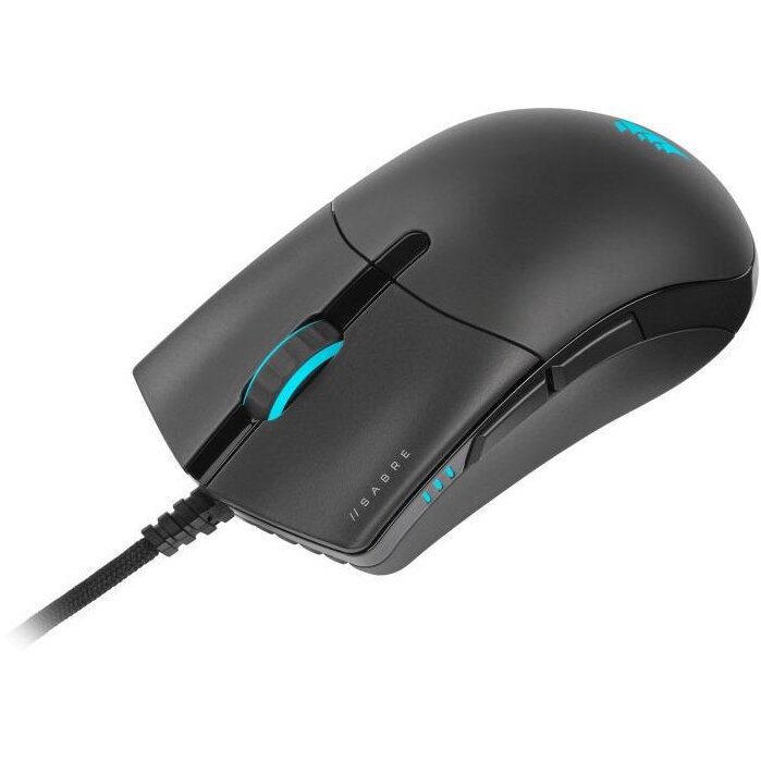 Mouse gaming Corsair Sabre PRO RGB Champion Series, ultrausor 74g, iluminare RGB, cablu tip paracord, Negru Mouse
