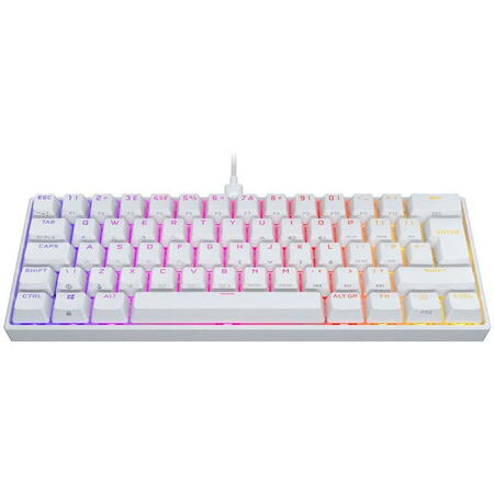 Tastatura mecanica gaming Corsair K65 mini 60%, iluminare RGB, cablu detasabil USB-C, Switch Cherry MX Red, Alb