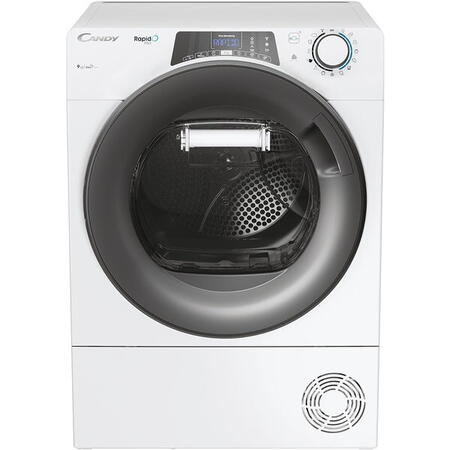 Uscator de rufe Candy Rapido Pro RPE H9A2TRE-S, Pompa de caldura, Wi-Fi, 9 kg, 14 programe, Clasa E, alb