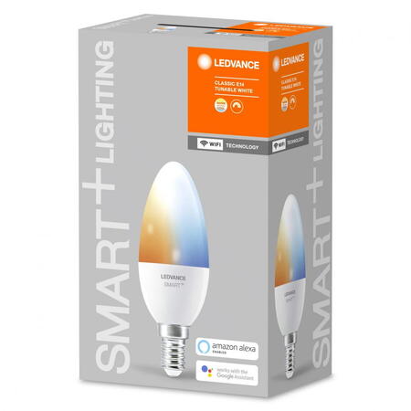Bec LED inteligent Ledvance SMART+ WiFi Candle Tunable White B, E14, 4.9W (40W), 470 lm, lumina alba (2700-6500K)