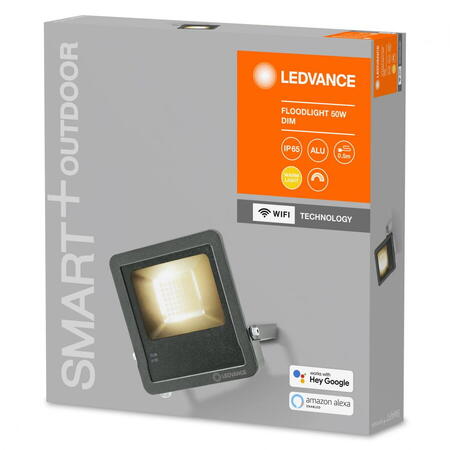 Proiector LED inteligent Ledvance SMART+ WiFi DIMMABLE, 50W, 220-240V, 4000 lm, lumina calda (3000K), IP65/IK05