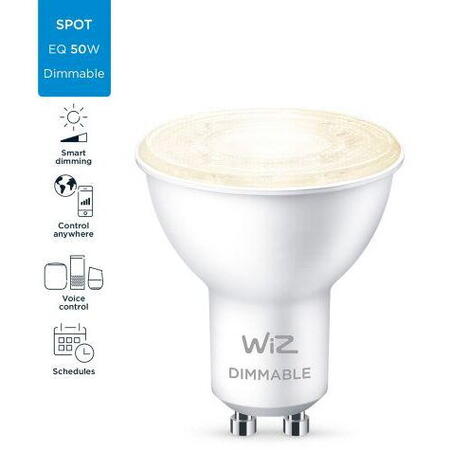 Bec LED inteligent WiZ Connected Dimmable, Wi-Fi, GU10, 4.9W (50W), 345 lm, lumina calda (2700K)
