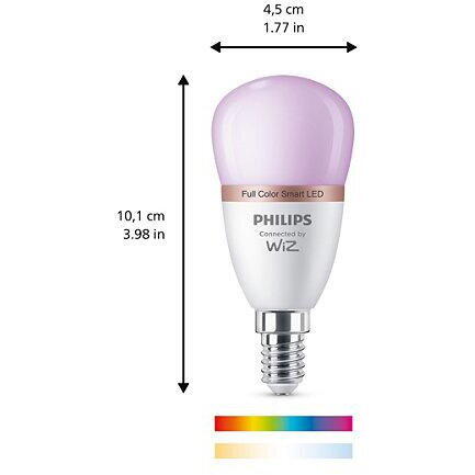 Bec LED RGB inteligent Wiz Bulb P45, Wi-Fi, Bluetooth, E14, 4.9W (40W), 470 lm, lumina alba si color (2200-6500K)