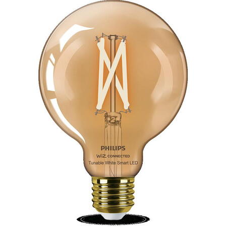 Bec LED inteligent vintage (decorativ) Wiz Filament Globe Amber G95, Wi-Fi, Bluetooth, E27, 7W (50W), 640 lm, lumina alba (2000-5000K)