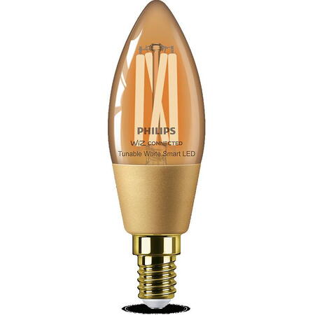 Bec LED inteligent vintage (decorativ) Wiz Filament Candle Amber C35, Wi-Fi, Bluetooth, E14, 4.9W (25W), 370 lm, lumina alba (2000-5000K)
