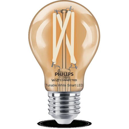 Bec LED inteligent vintage (decorativ) Wiz Filament Bulb Clear A60, Wi-Fi, Bluetooth, E27, 7W (60W), 806 lm, lumina alba (2700-6500K)