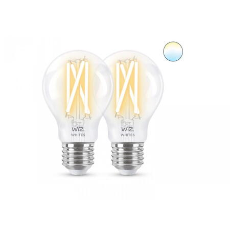 2 Becuri LED inteligente vintage (decorative) WiZ Connected Filament Clear A60, Wi-Fi, E27, 7W (60W), 806 lm, lumina alba (2700-6500K)