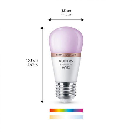 Bec LED RGB inteligent Wiz Bulb P45, Wi-Fi, Bluetooth, E27, 4.9W (40W), 470 lm, lumina alba si color (2200-6500K)