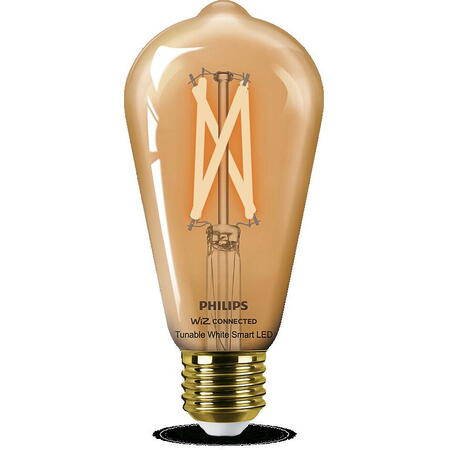 Bec LED inteligent vintage (decorativ) Wiz Filament Bulb Amber ST64, Wi-Fi, Bluetooth, E27, 7W (50W), 640 lm, lumina alba (2000-5000K)