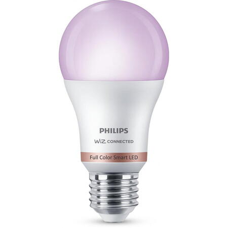 Bec LED RGB inteligent Wiz Bulb A60, Wi-Fi, Bluetooth, E27, 8W (60W), 806 lm, lumina alba si color (2200-6500K)