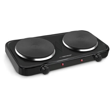 Plita electrica, Esperanza, Protectie supraincalzire, 2000 W, 2 zone,  Negru