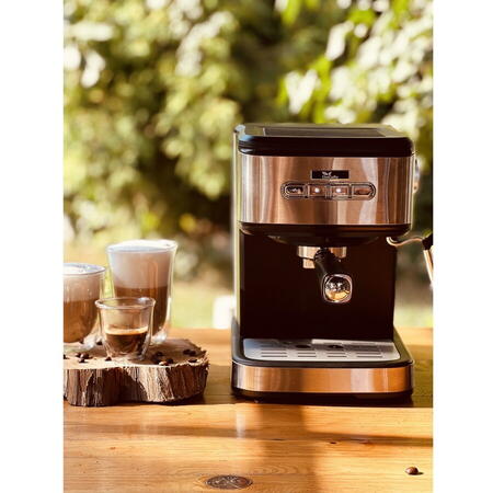 Espressor cu pompa DelCaffe Espresso, Cappuccino ROBUSTA, 850 W, 20 bar, 1.5 l, Inox