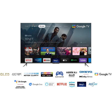 Televizor QLED TCL 55C635, 139 cm, Smart Google TV, 4K Ultra HD, Clasa F