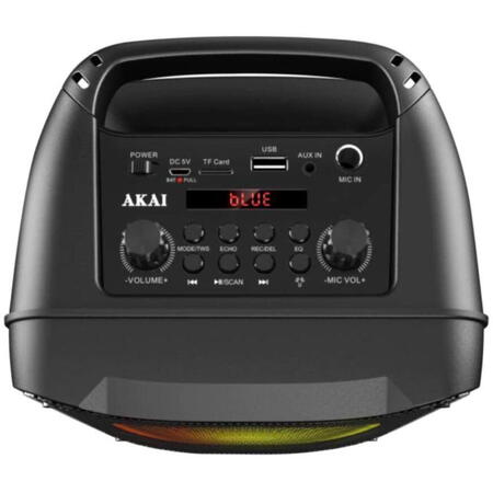 Boxa portabila activa Akai ABTS-V10, 10 W, Bluetooth 5.0, efect de lumini, Negru