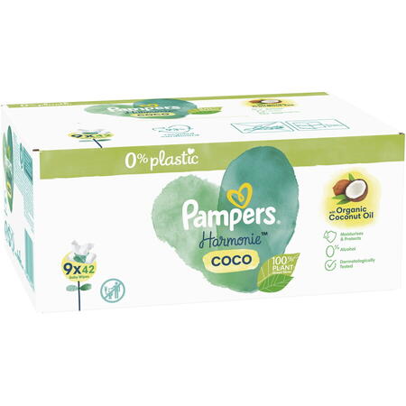 Servetele umede Pampers Harmonie Coco, 0% plastic, 9 pachete x 42 = 378 buc