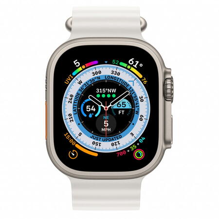 Apple Watch Ultra Cellular, 49mm carcasa Titanium bratara White Ocean