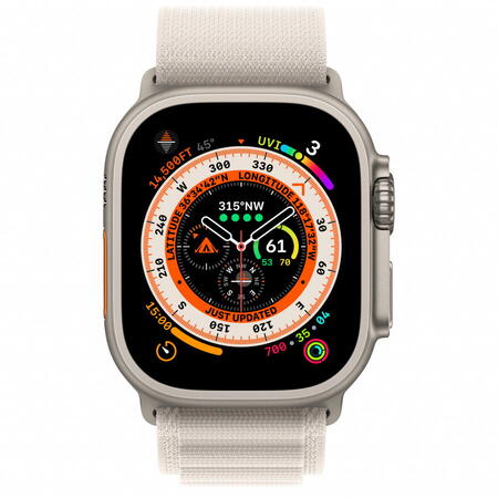 Apple Watch Ultra, GPS, Cellular, Carcasa Titanium 49mm, Starlight Alpine Loop - Large