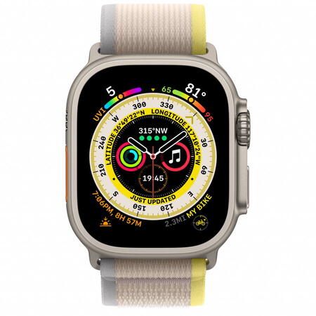 Apple Watch Ultra, GPS, Cellular, Carcasa Titanium 49mm, Yellow/Beige Trail Loop - M/L