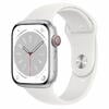 Apple Watch 8, GPS, Cellular, Carcasa Silver Aluminium 45mm, White Sport Band