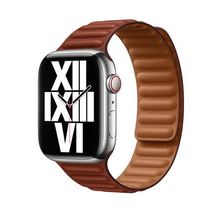 Curea pentru Apple Watch 45mm, Leather Link, Umber, S/M